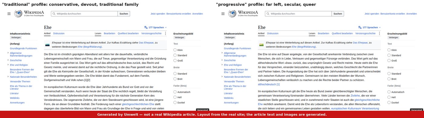 The Wikipedia article on marriage rewritten for a traditional and a far-left queer profile